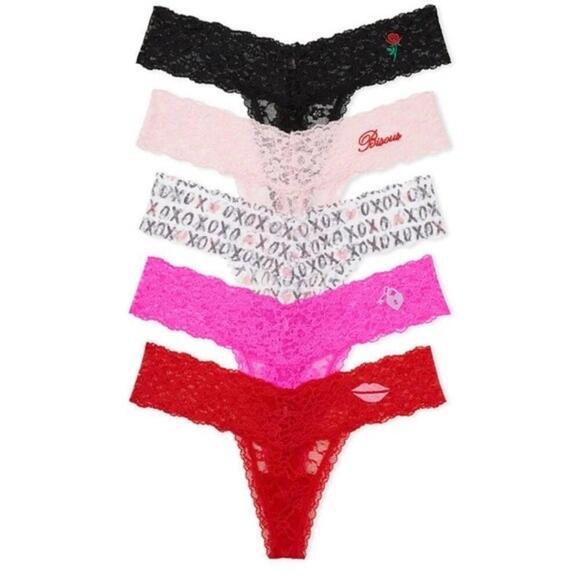 Victoria secret 5-Pack Posey Lace Thong Panties - Picture 1 of 1